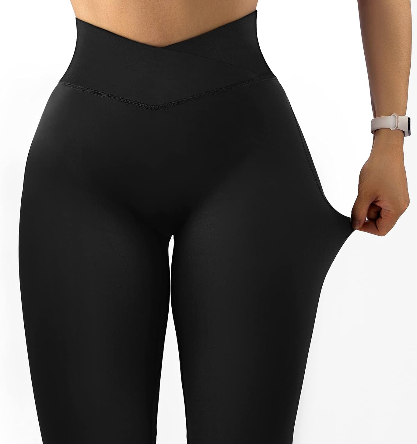 Women Cross Waist Butt Lifting Leggings with Pockets High Waisted Workout Yoga Pants